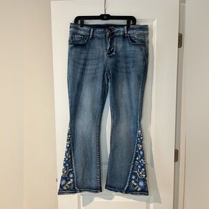 Fire & Rain Flared Embroidered Blue Women's Jeans